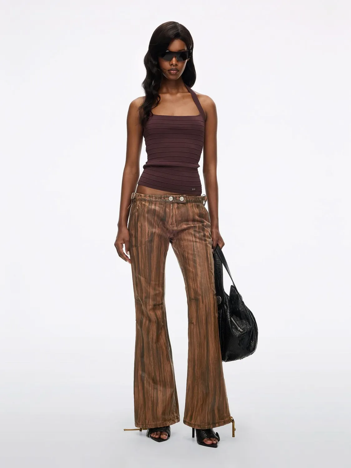 Miss Sixty Coated Flare jeans mørkebrun lav talje