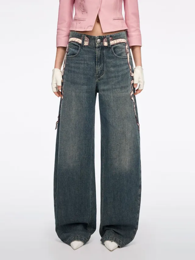 Miss Sixty Embroidered Wide-Leg jeans mørkeblå 100% bomuld