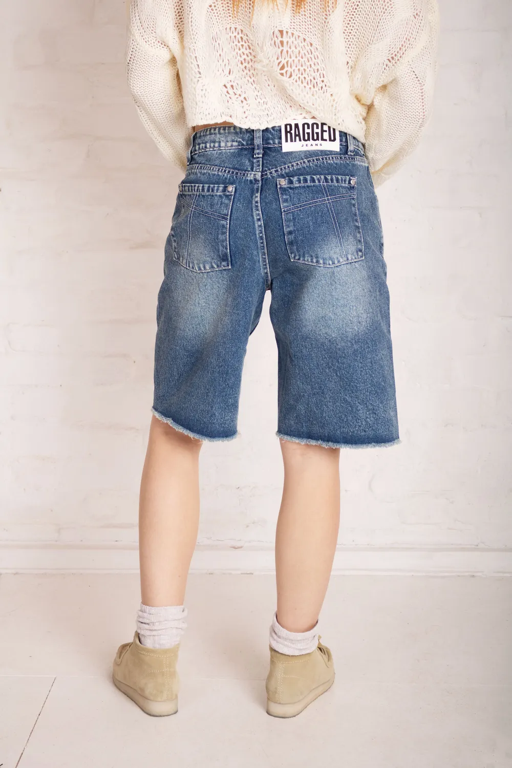The Ragged Priest Vintage Washed Blue jorts blå uden stretch
