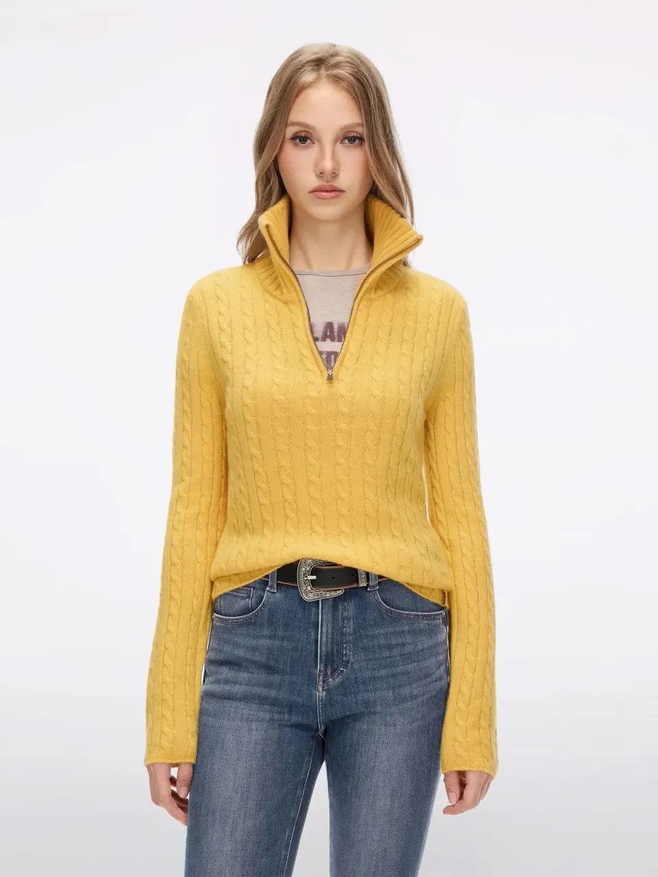Miss Sixty kabelstrik cashmere sweater gul 100% cashmere