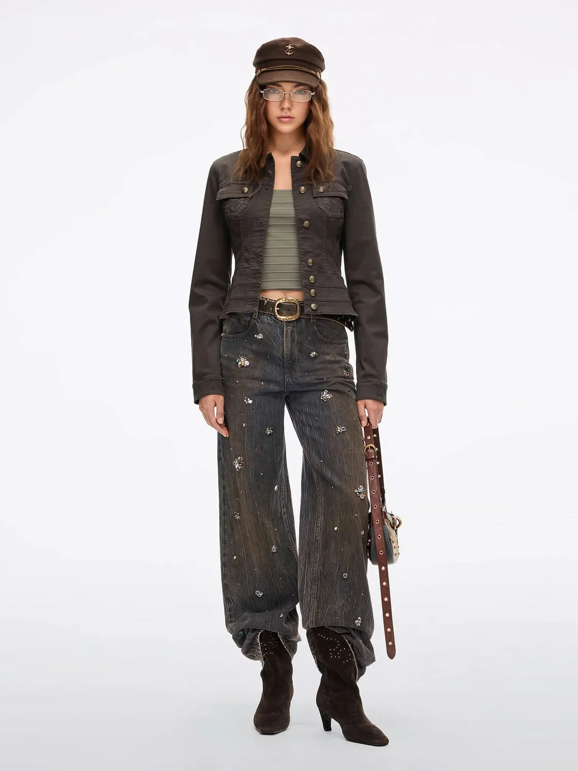 Miss Sixty Leather-Buckle jakke fuscous brown stretch