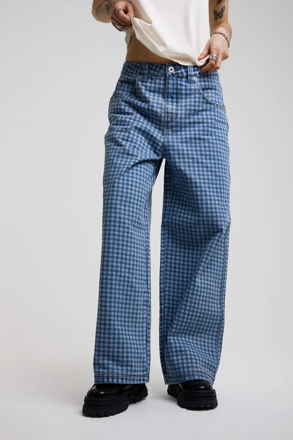 THE RAGGED PRIEST Wilder Super Baggy jeans gingham tern