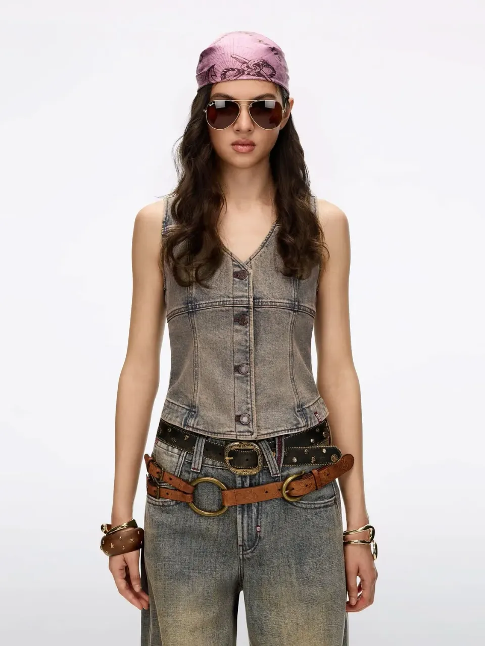 Miss Sixty Distressed denimvest blå cropped