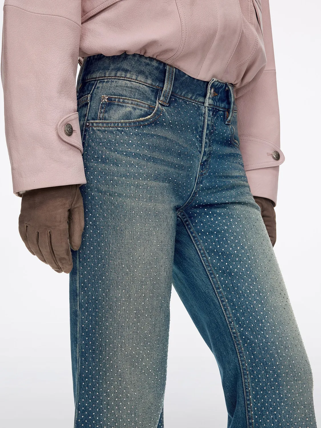 Miss Sixty Flare jeans vintage blå strass mellemtalje
