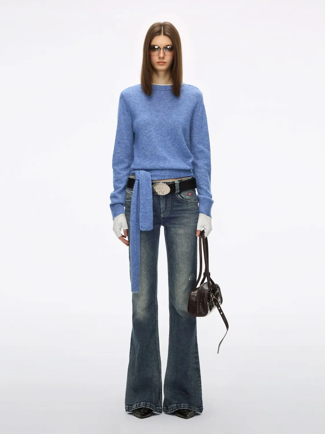 Miss Sixty Alpaca Wool Sweater blå strik med bindebånd