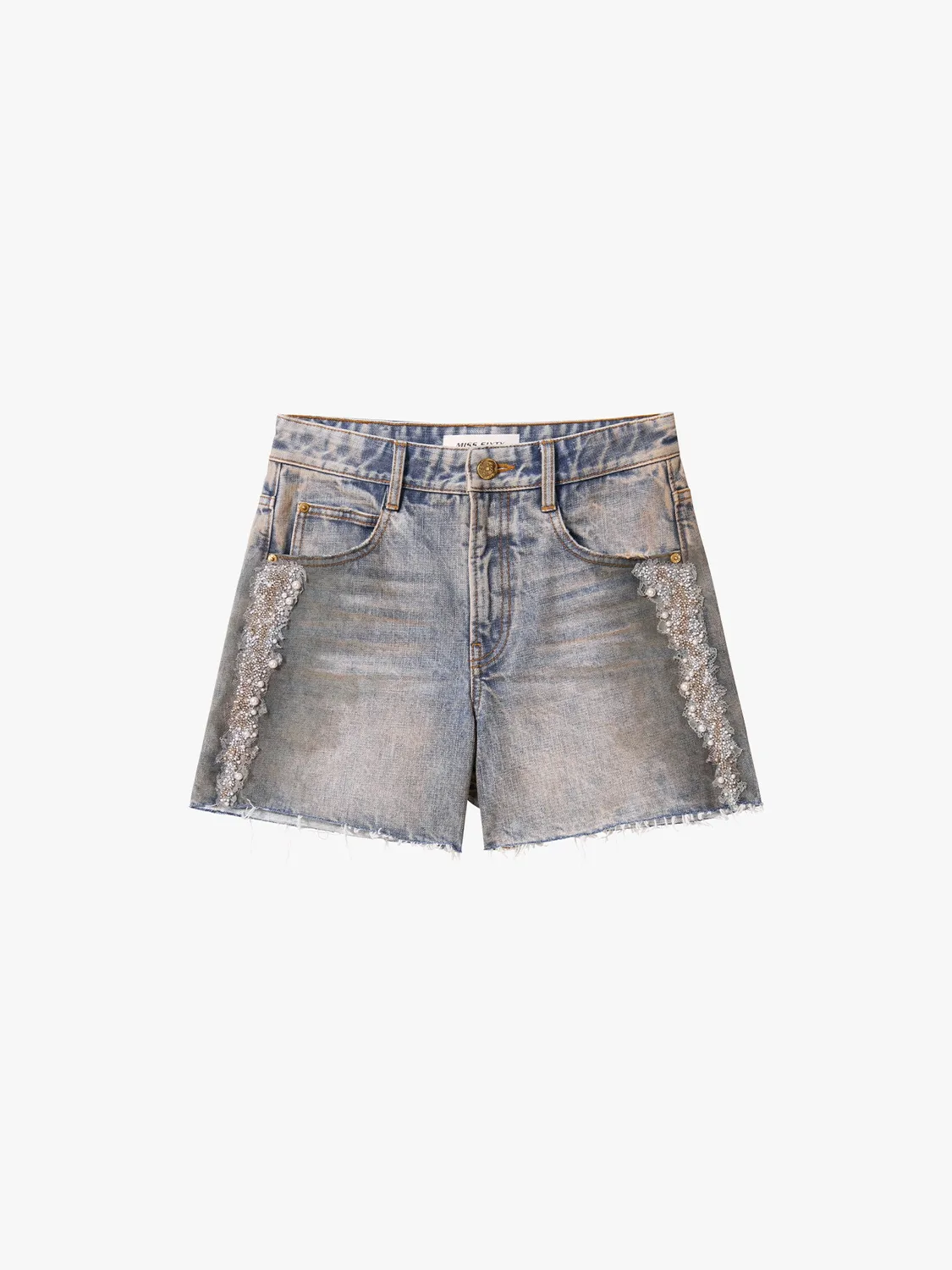 Miss Sixty Pearl Rhinestone jeansshorts retro blue hoej talje