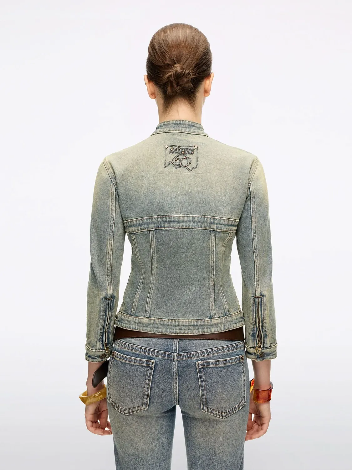 Miss Sixty Logo denimjakke mørkeblå cropped stretch