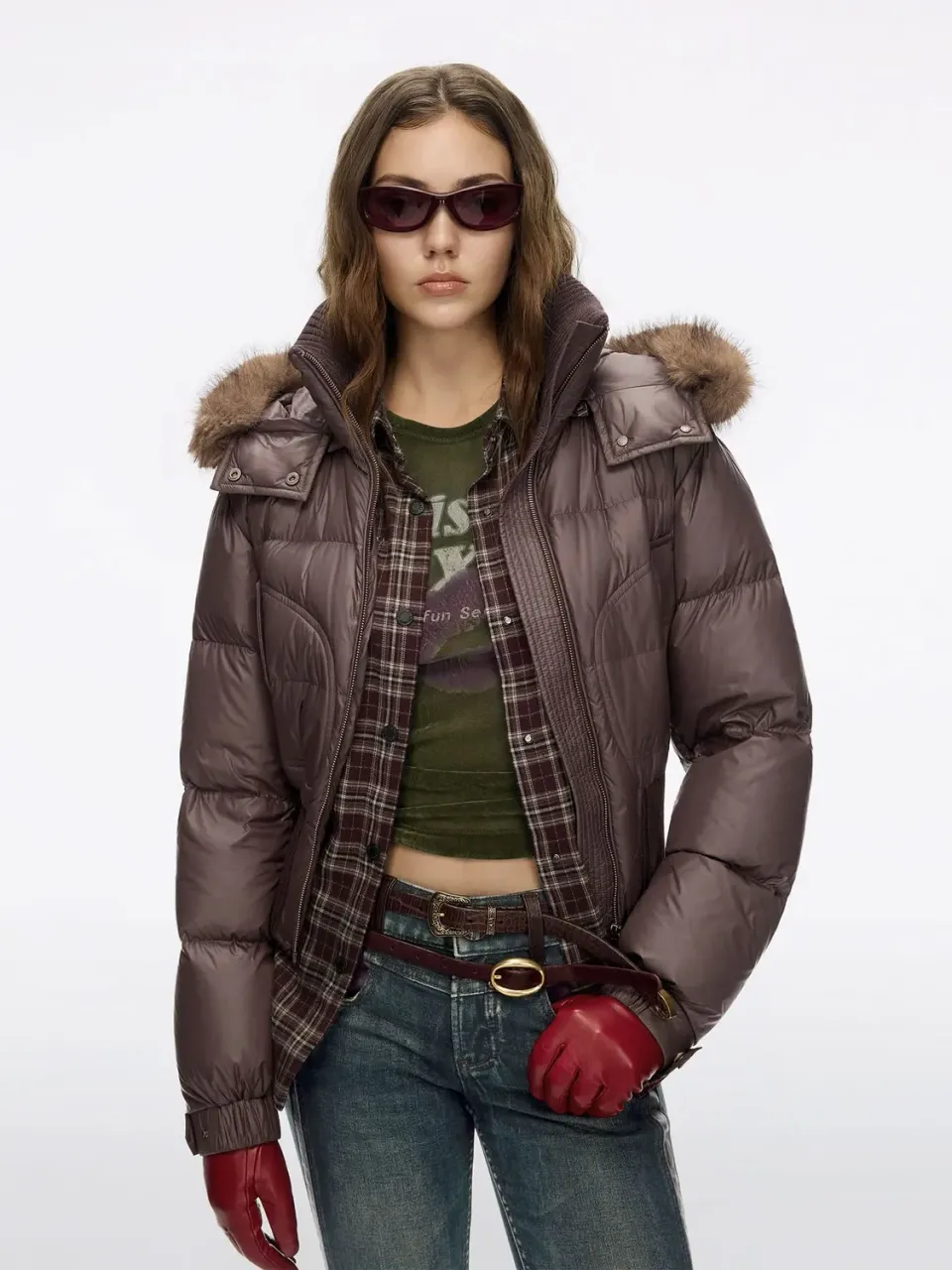 Miss Sixty Faux Fur Dunjakke mørkerød 90% dun