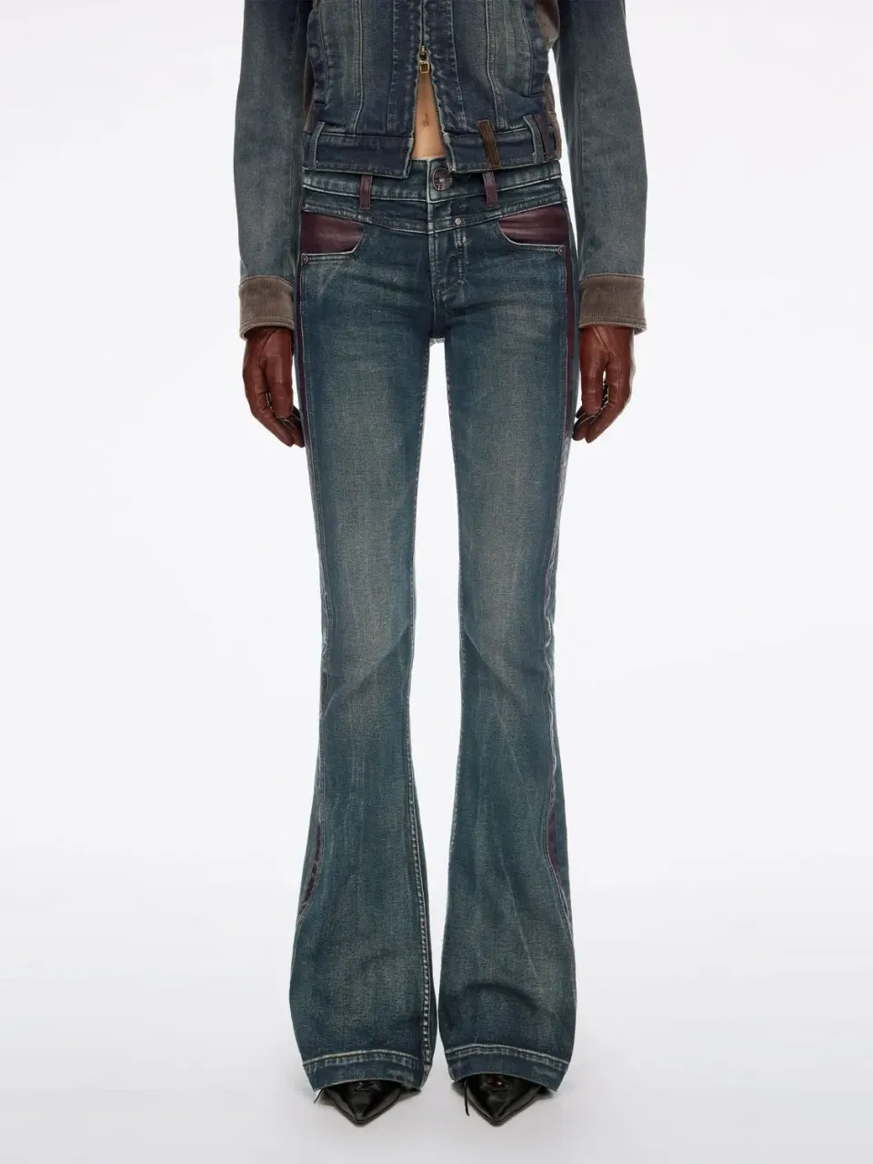 Miss Sixty Flare jeans læderpanel blå 26/32