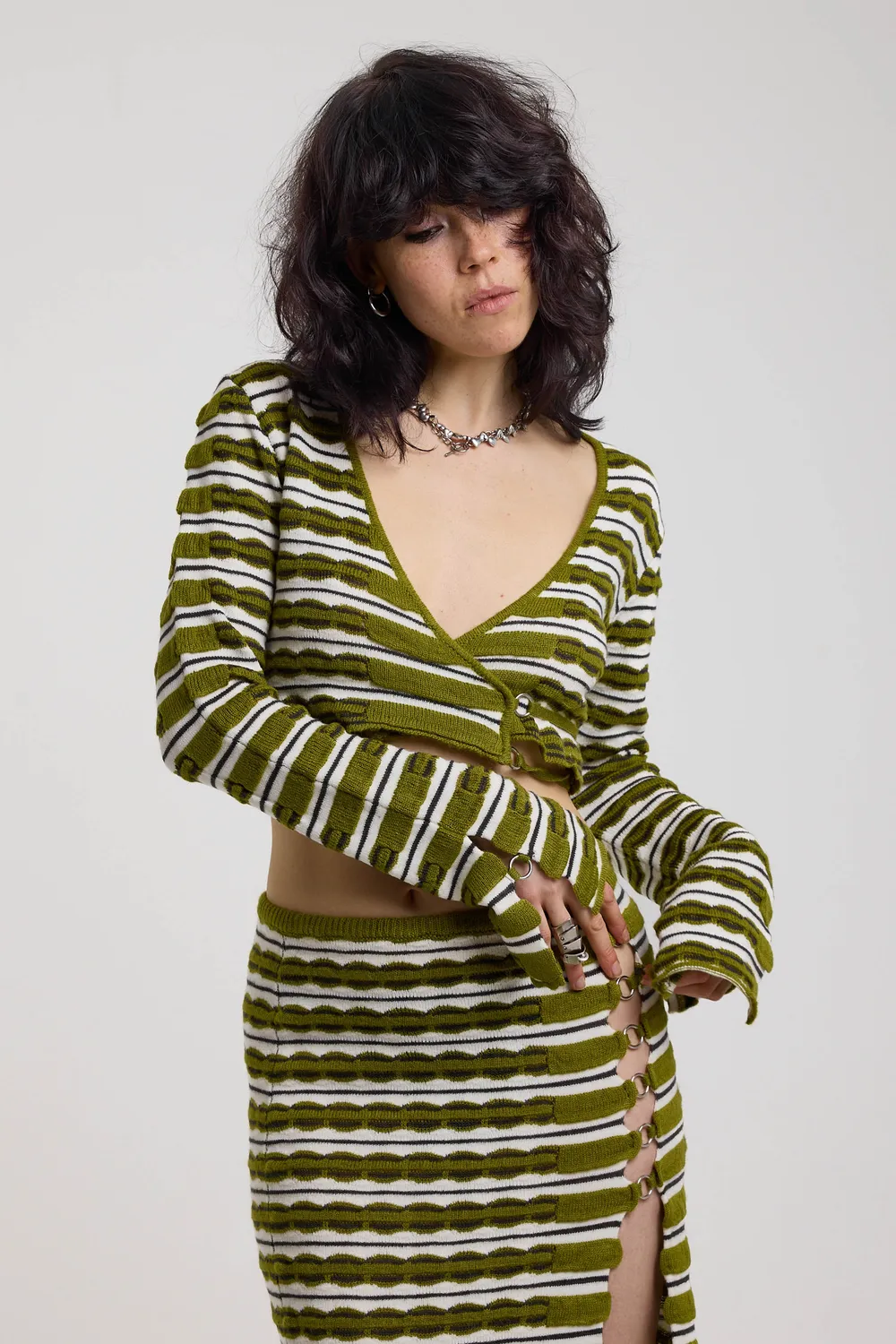 The Ragged Priest Singe Grunge Stripe slå-om top