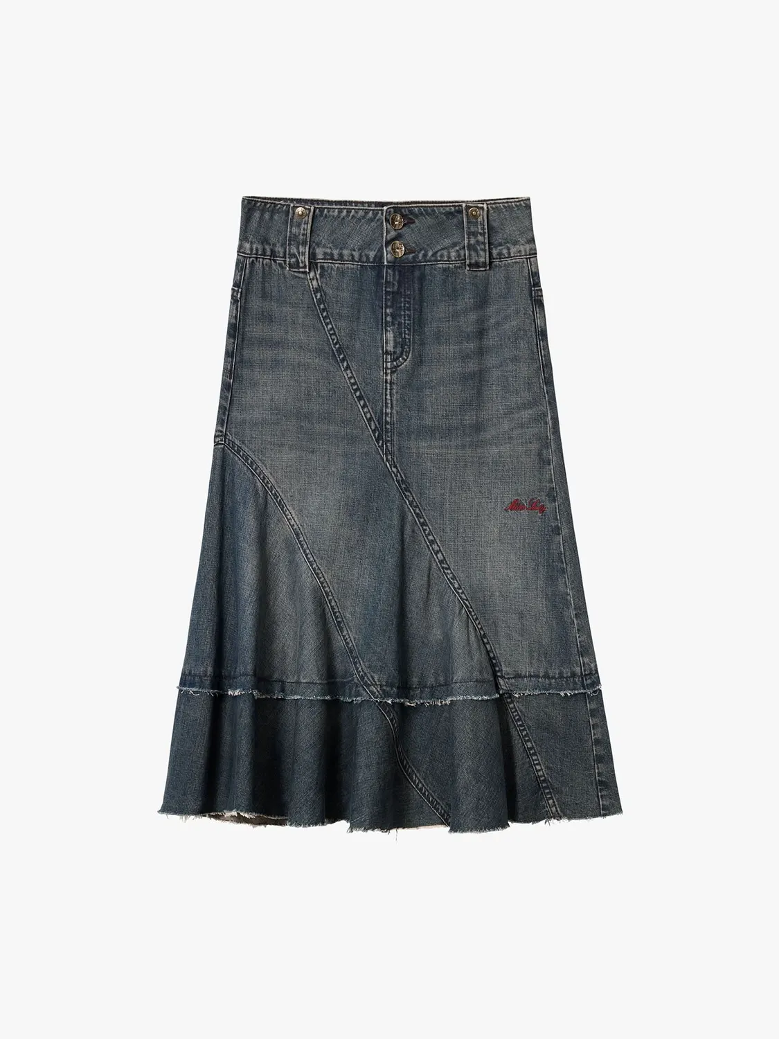 Miss Sixty Patchwork Maxi denimnederdel blå slidt look