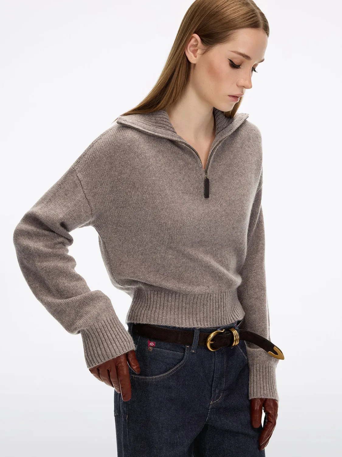 Miss Sixty cashmere striktrøje mørk kaki lynlås
