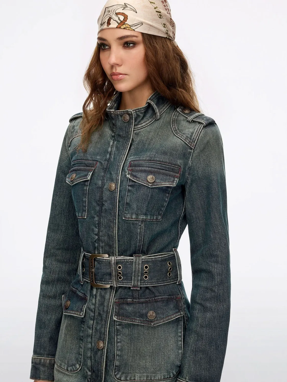 Miss Sixty denimkjole denimblå bælte stretch slank