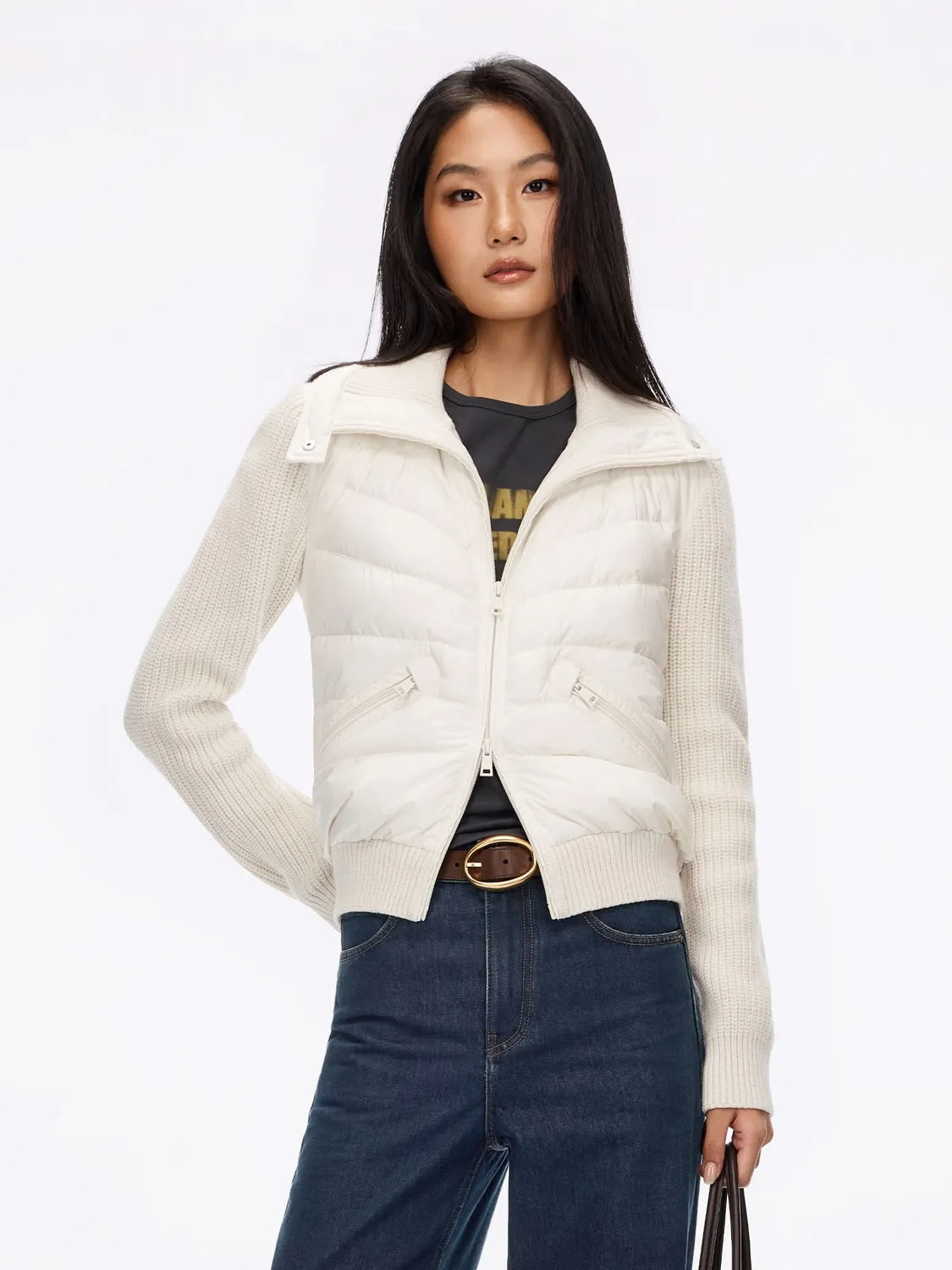 Miss Sixty Panelled Puffer jakke dun off white