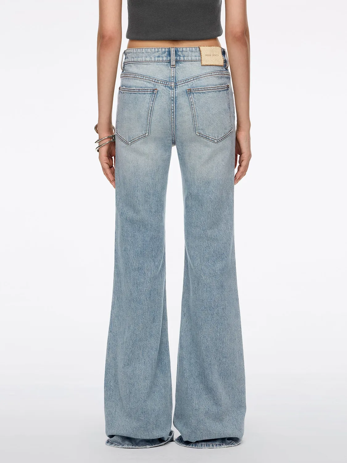 Miss Sixty Rhinestone Flare Jeans middle blue stretch