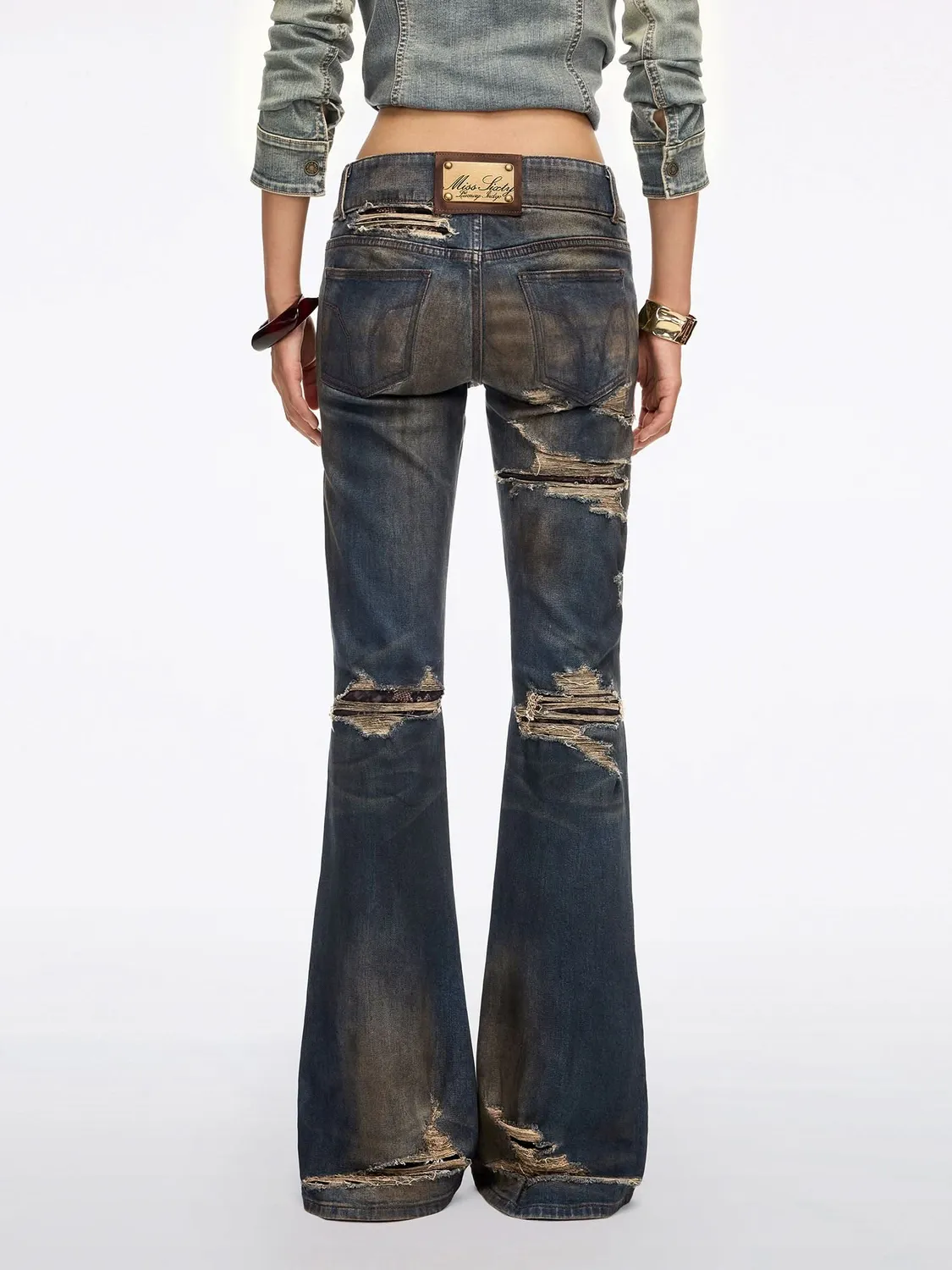 Miss Sixty Distressed Flare jeans mørkeblå med blonde