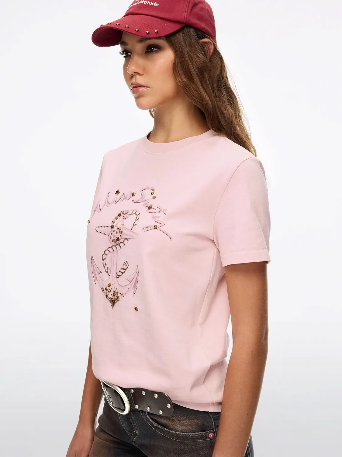 Miss Sixty Studded Graphic t-shirt grå – bomuld nitter
