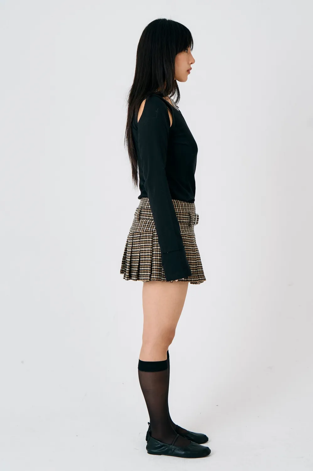 The Ragged Priest Moor Houndstooth Mini nederdel sort brun plisseret