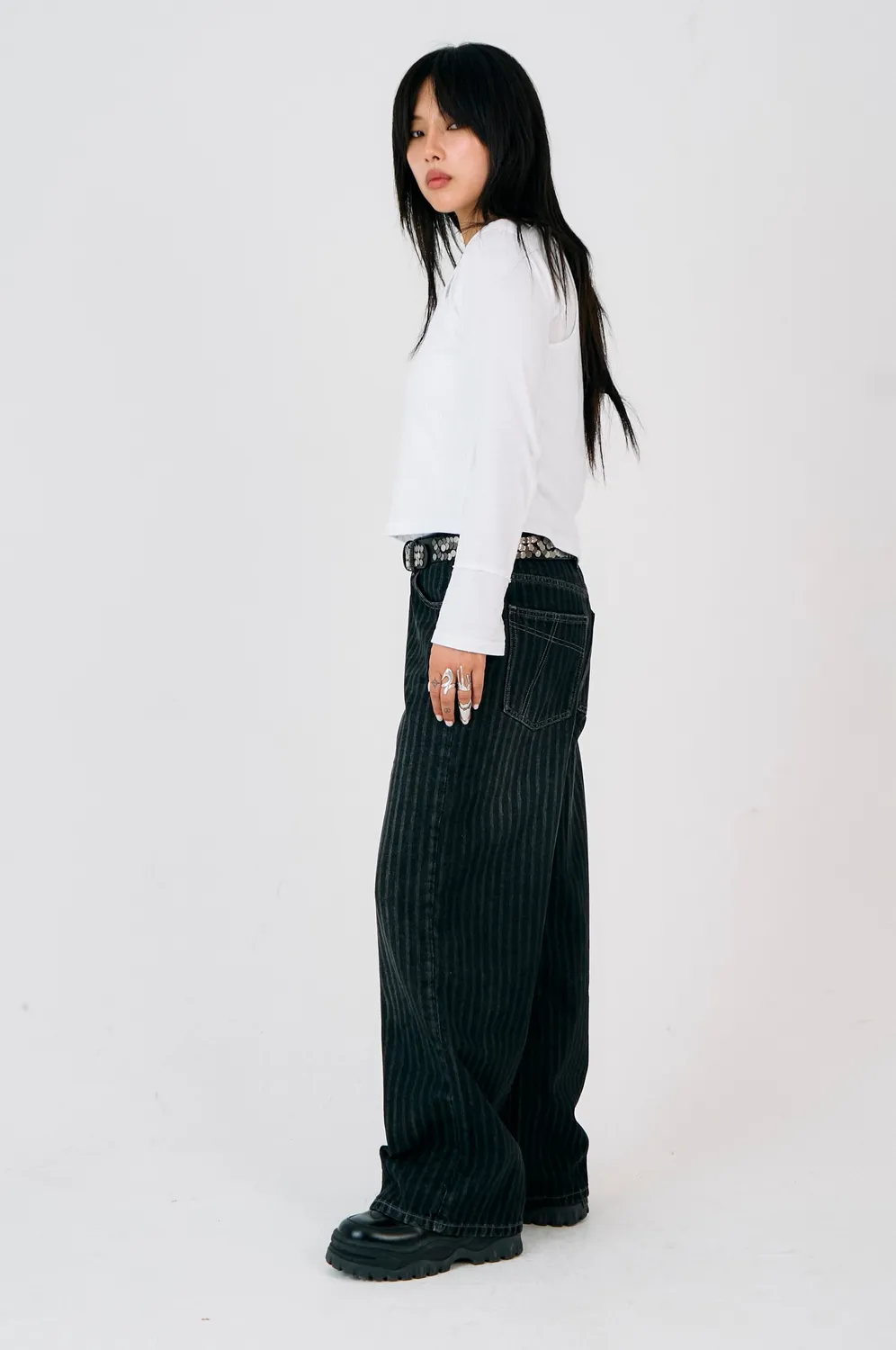 The Ragged Priest Wilder Release jeans grå pinstripe