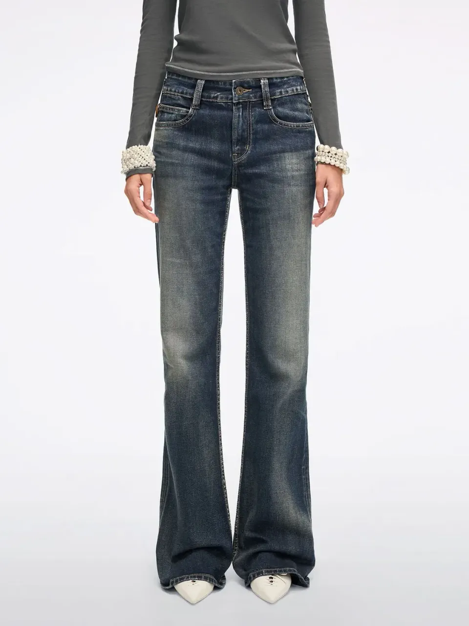 Miss Sixty Flare jeans blå bindebånd stretch