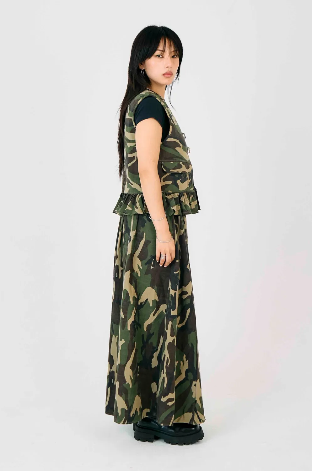 THE RAGGED PRIEST Squad Camo maxiskørt khaki camouflage