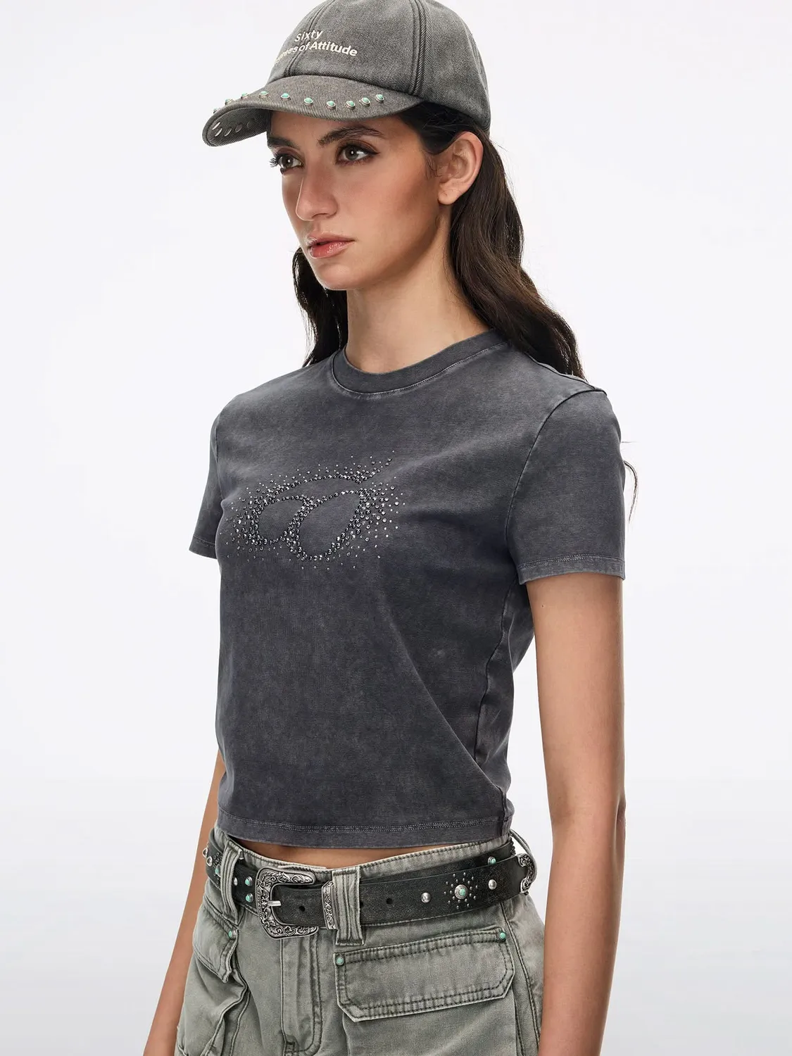 Miss Sixty 6M2SJ13700 t-shirt mørkegrå rhinsten