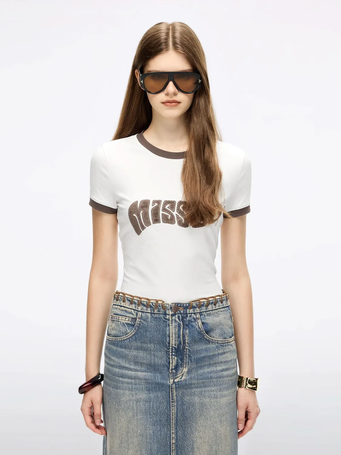 Miss Sixty Patchwork t-shirt hvid – slim fit bomuld