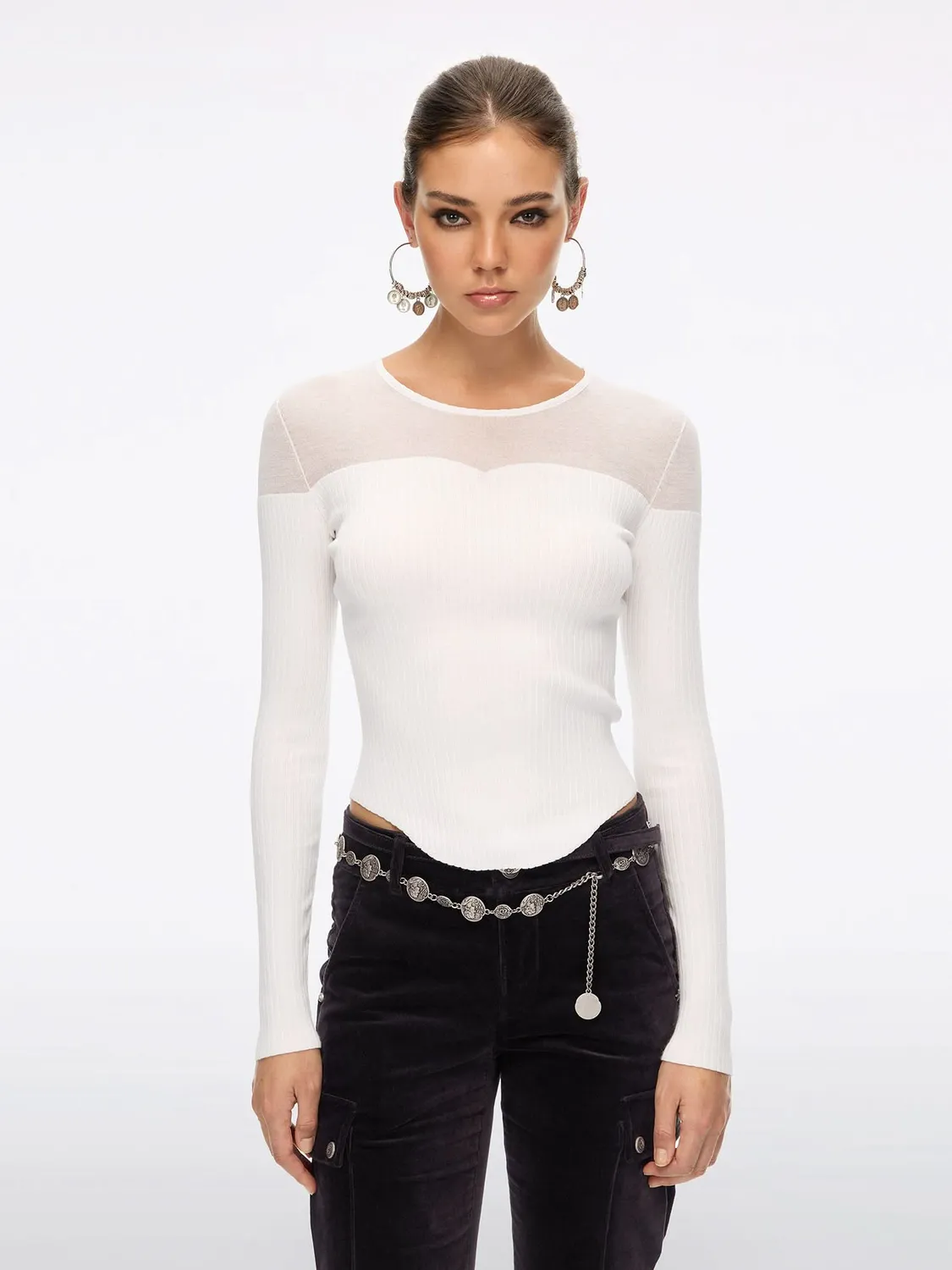 Miss Sixty Mesh strik top black rib silke