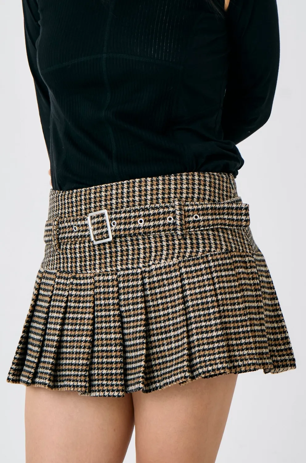 The Ragged Priest Moor Houndstooth Mini nederdel sort brun plisseret