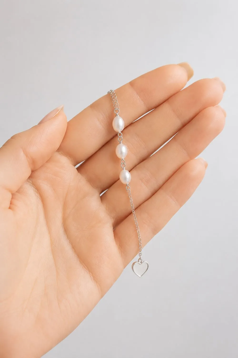 Organsk Pearl Heart lariat halskæde sølv perle