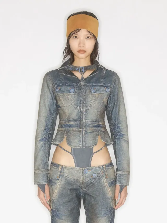 Miss Sixty Tie-Dye denimjakke petrol cropped