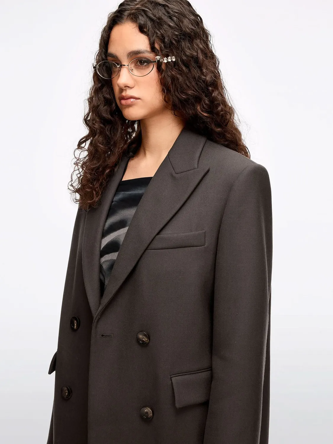 Miss Sixty Wool Tailored blazer Fuscous Brown dobbeltradet