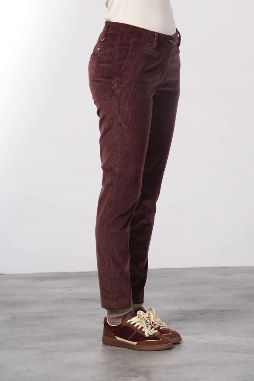 Mason's New York Slim chinobukser bordeaux bredriflet fløjl