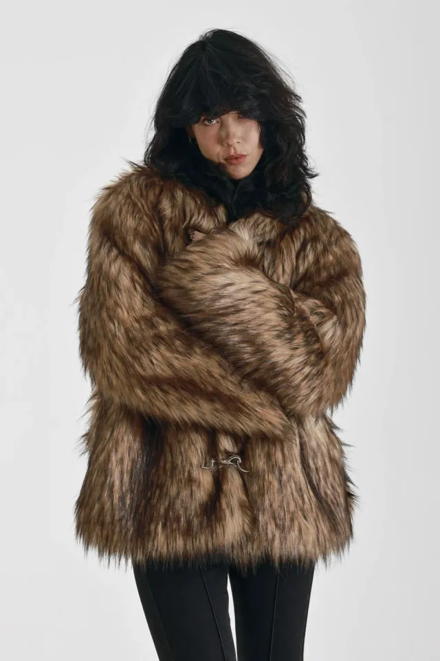 The Ragged Priest Ritual faux fur frakke S brun oversized