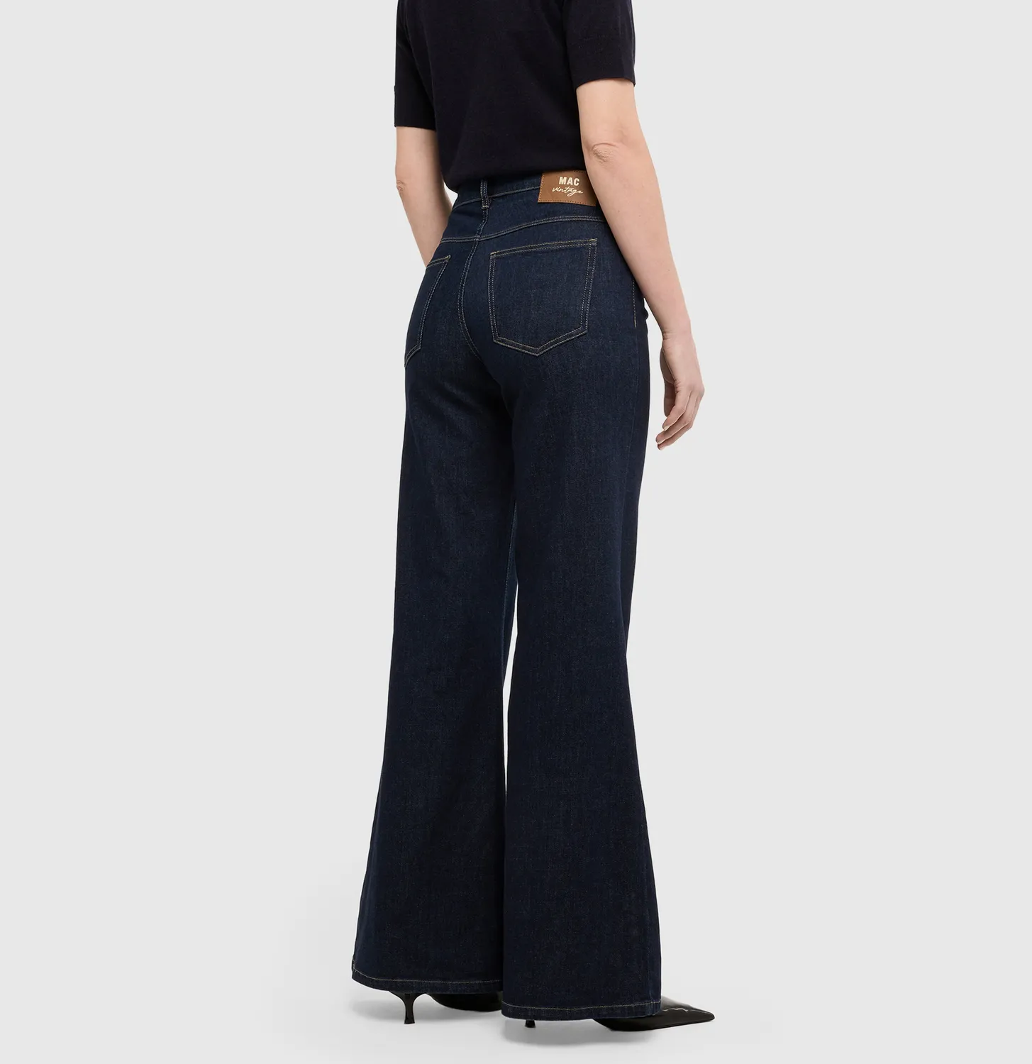 MAC Wide Flare jeans mørkeblå vintage stretch