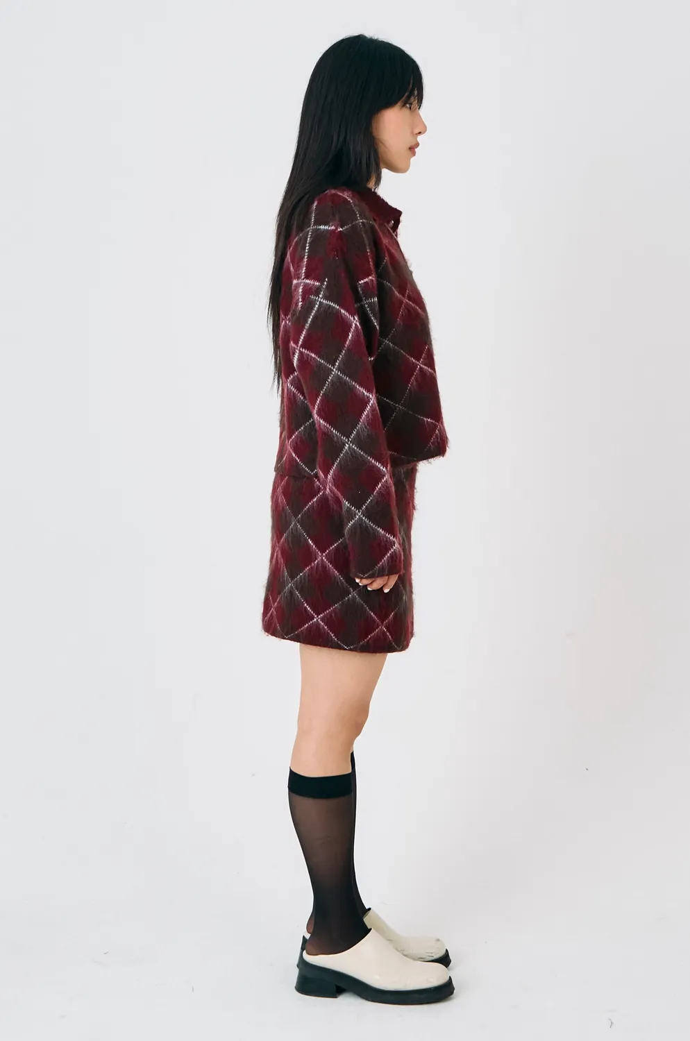 THE RAGGED PRIEST Estate Argyle Knit nederdel mini bordeaux