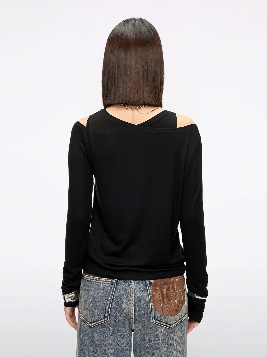 Miss Sixty Layered bluse black langærmet Tencel