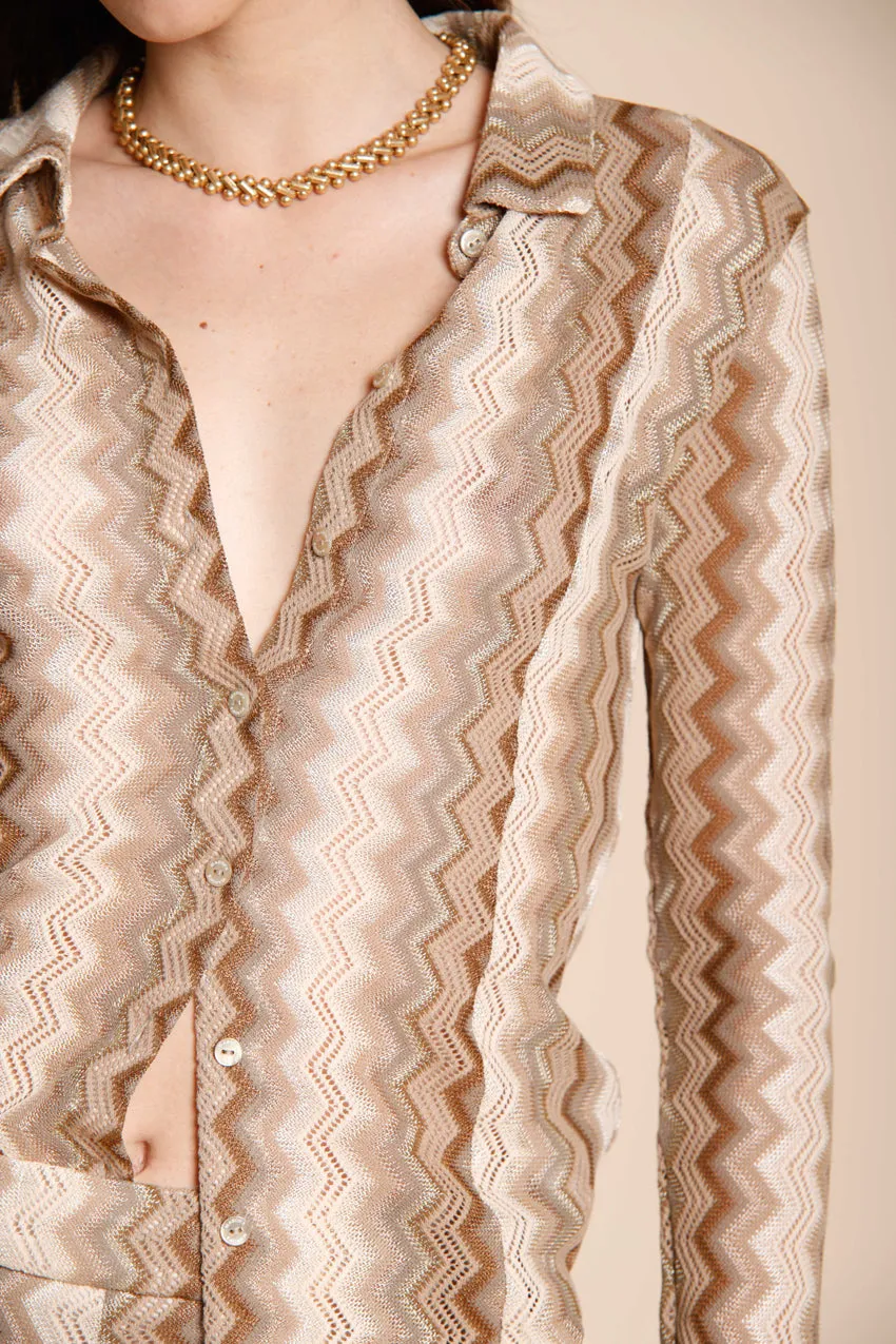 Mason's Elaisa dameskjorte lysebeige lurex langærmet