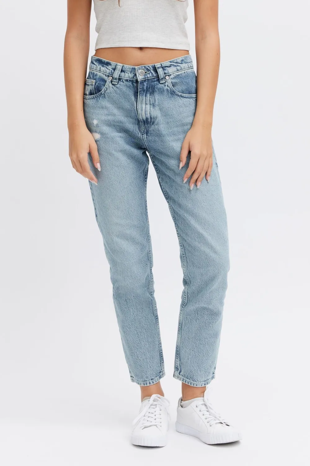 Organsk Aqua Shorty jeans W28 L27 turkis høj talje